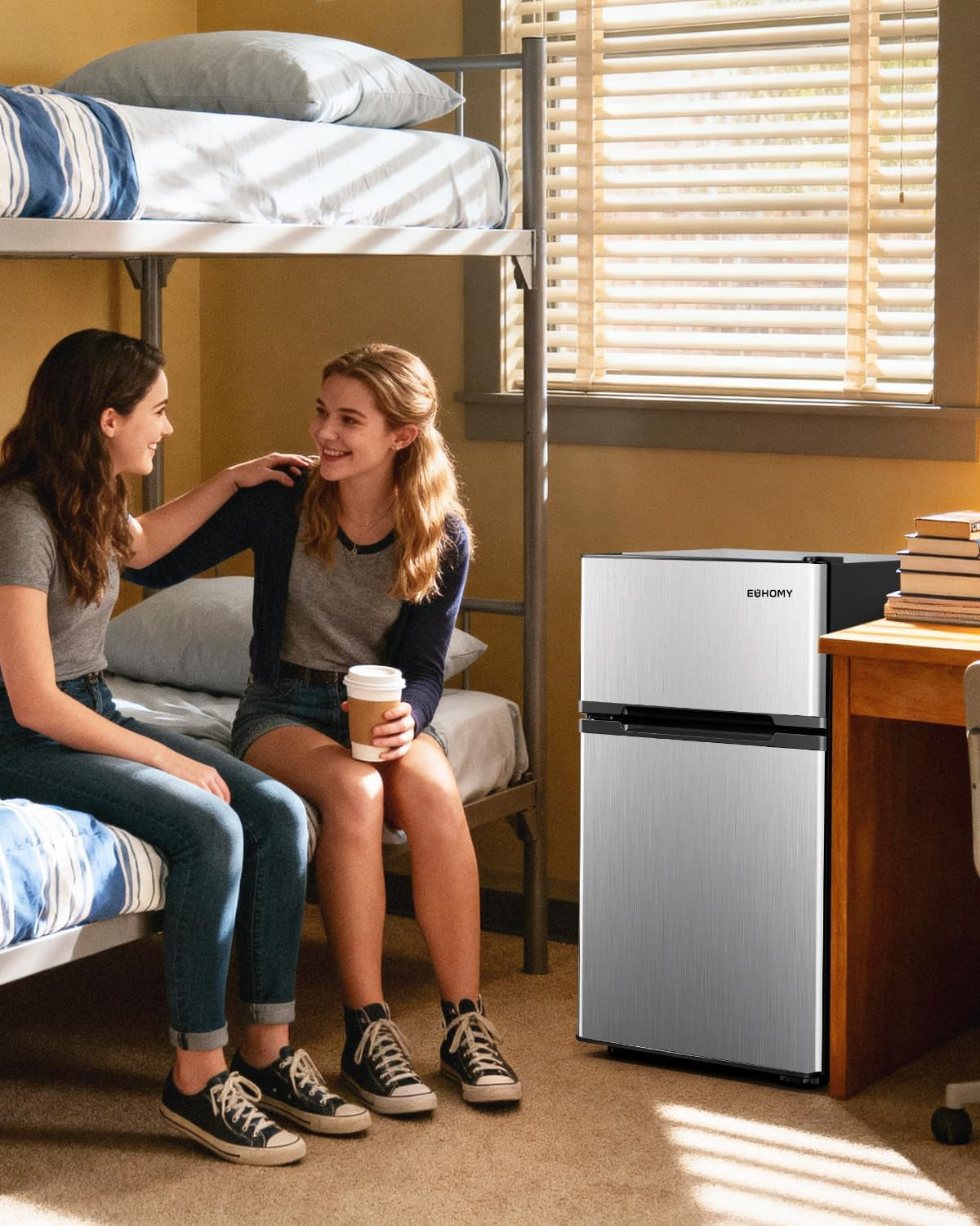 Mini Fridge with Freezer, 3.2 Cu.Ft Mini Refrigerator Fridge, 2 Door for Bedroom/Dorm/Office/Apartment - Food Storage or Cooling Drinks, Silver