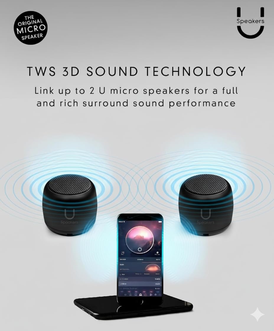 Fashionit U Micro - Small Bluetooth Speaker | Coin-Sized Speakers Bluetooth Wireless With Built-In Mic & Remote Shutter | Portab