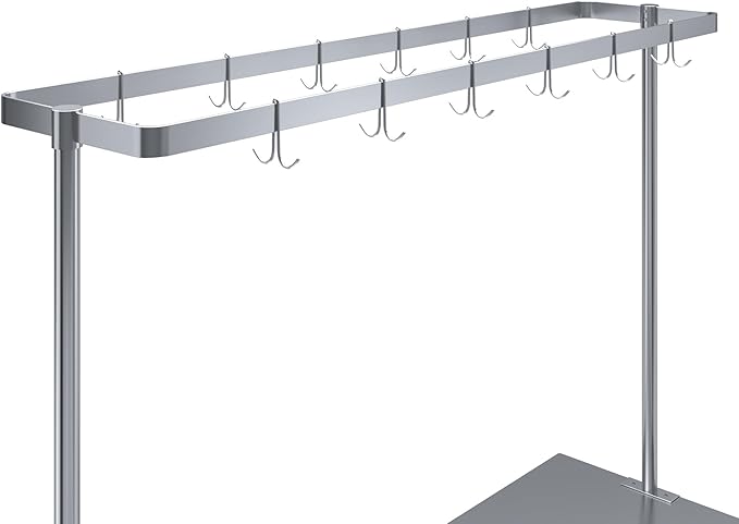 AmGood 72 in. Stainless Steel Table-Mounted Pot Rack With 8 Hooks