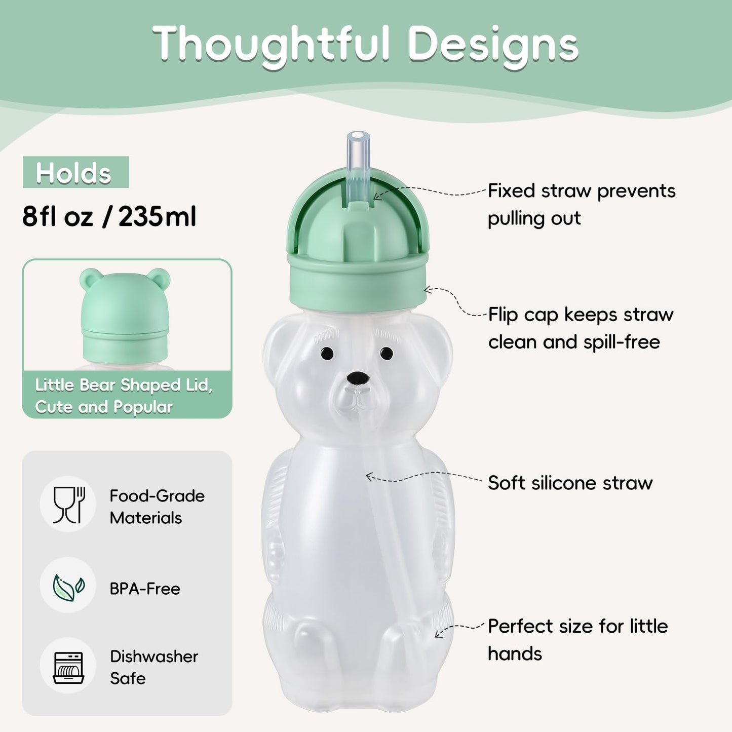 Upgraded 2 Pack Honey Bear Straw Cups for Baby, Toddler - Flip Top, Spill-Proof & Anti-pullout & Pop-up Straw Design - 8 OZ Squeezable Transition Sippy Cup for Speech & Feeding Training, Yellow&Green
