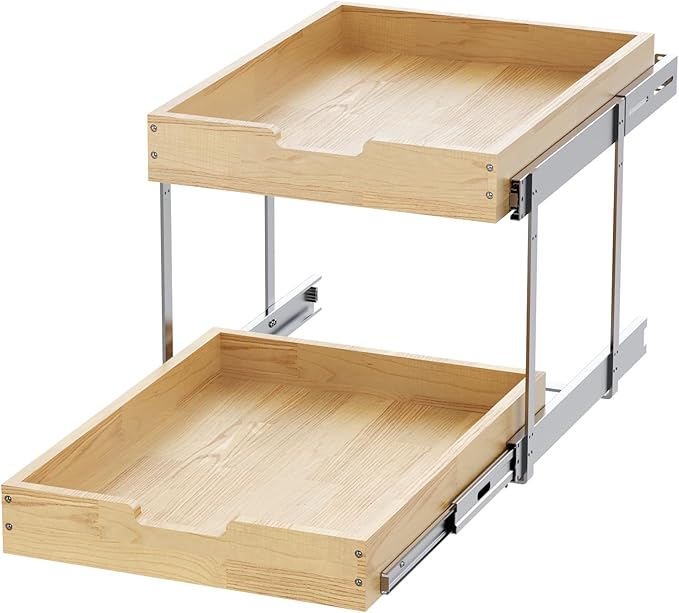 Wood Pull Out Cabinet Organizer 2 Tie 20" W x 21" D, Heavy-Duty Sliding Drawers for Inside Cabinets Storage and Organization for Kitchen, Pantry, Bathroom