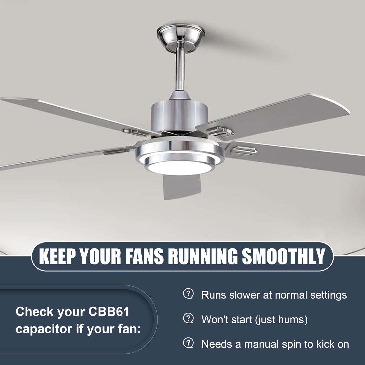 Wadoy Cbb61 5 Wire Ceiling Fan Capacitor Compatible With New Tech 5+5+5Uf 50/60Hz 250Vac