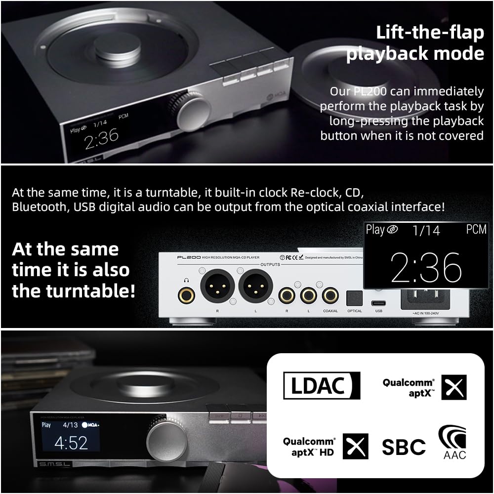 S.M.S.L Pl200 Mqa-Cd Player Player Hifi Lossless Ak4499Ex Chip Bluetooth Playback Dac Headphone Amplifier,With Remote Control (S