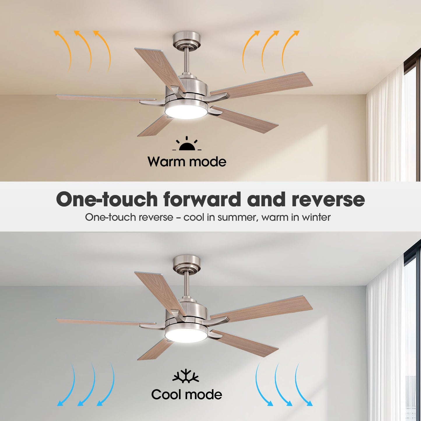 Ludomide Ceiling Fan With Light, 52 Modern Low Profile Ceiling Fan With Light, Dc Reversible Motor, Smart App & Remote Control,