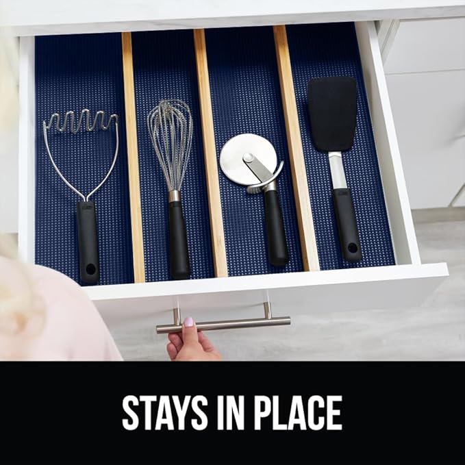 GORILLA GRIP powerGRIP Drawer Shelf and Cabinet Liner, Thick Strong Hold, Non-Adhesive Liners Protect Kitchen Cabinets and Cupboard, Bathroom Drawers, Easy Install, Breathable Mat, 12" x30', Navy Blue