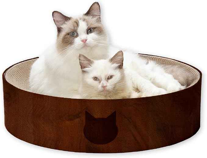 Necoichi Cat Scratcher Bowl for Indoor Cats - Cat Scratching Lounger with Reversible Usability and Extra Comfort for Lounge, Cardboard Bed Couch / (XL, Dark Cherry)