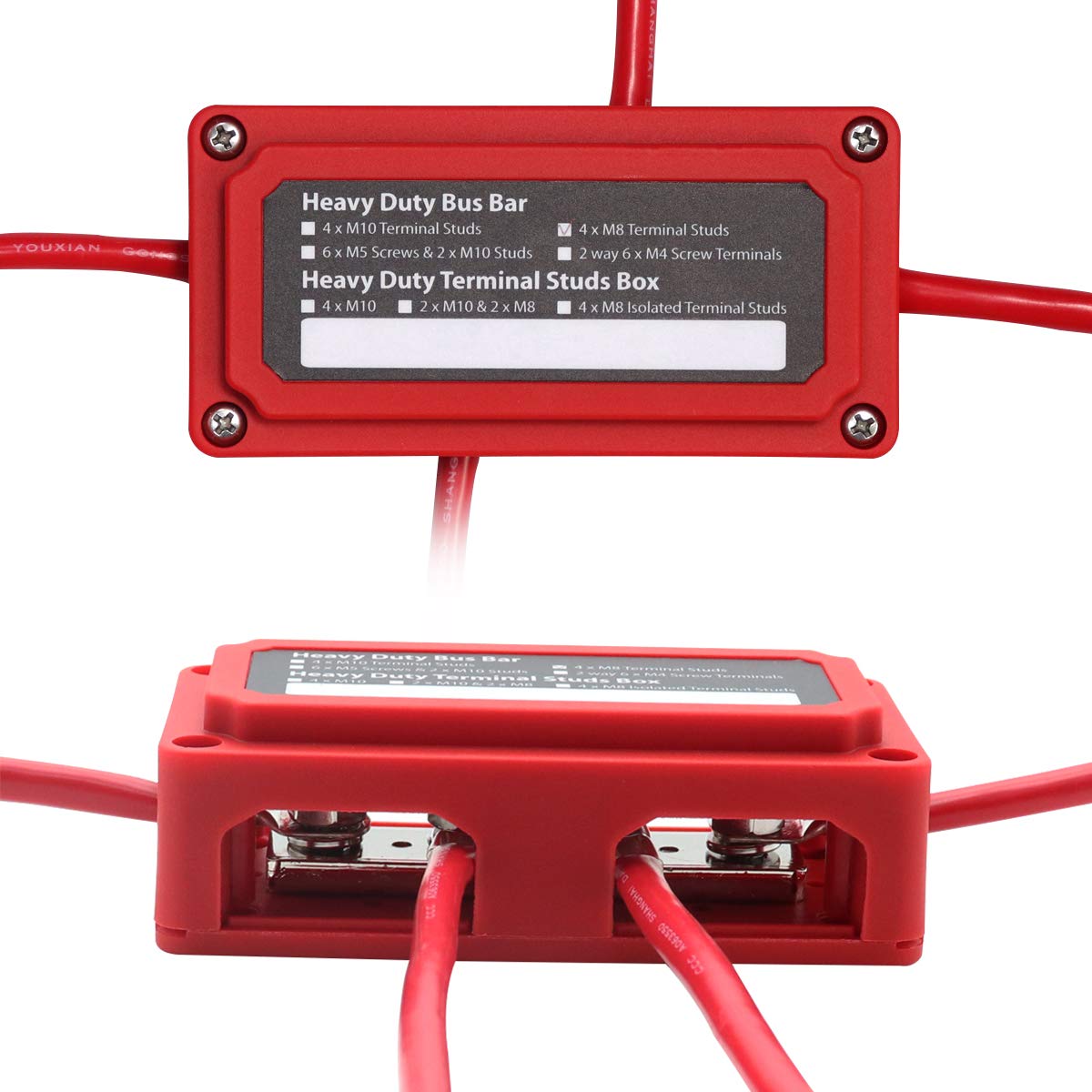 T Tocas 12V Power Distribution Powerbar Busbar 4X M10 (3/8 ) Stud, 300A (Red)