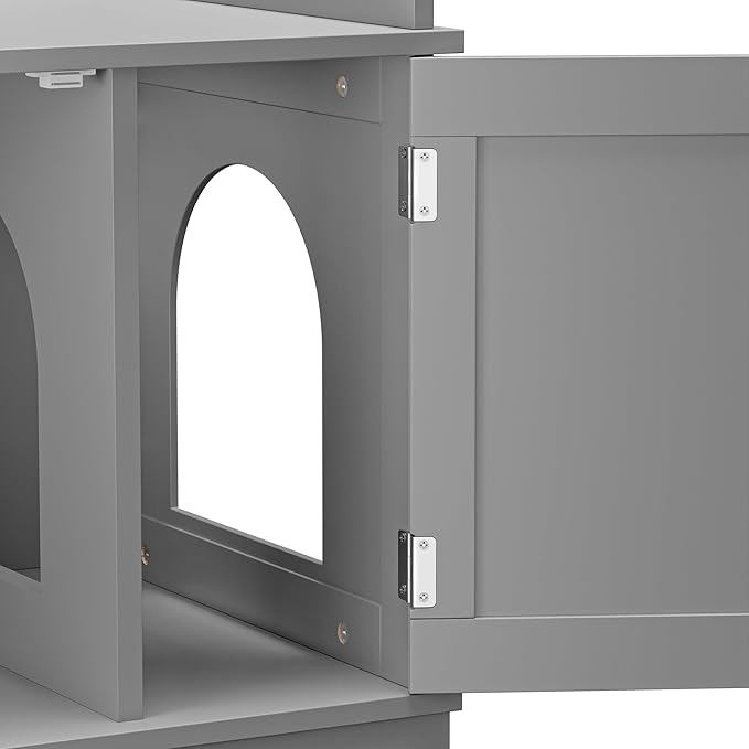 Zeny Cat Litter Box Enclosure Cabinet, Hidden Litter Box Furniture, Modern Wooden Washroom Storage Bench with Divider, Fits Most, Gray