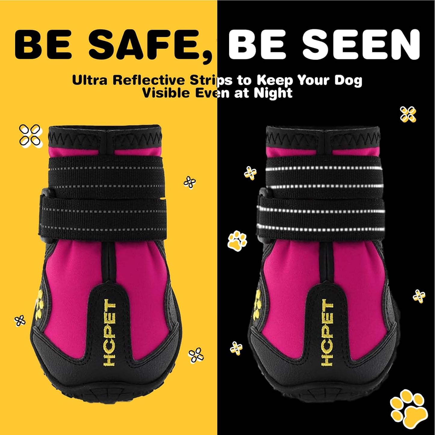 Hcpet Dog Shoes, Dog Boots for Small Dogs, Waterproof Medium Dog Booties Paw Protector for Summer Hot Pavement, Winter Snowy Day, Outdoor Walking, Indoor Hardfloors Anti Slip Sole Pink Size 4
