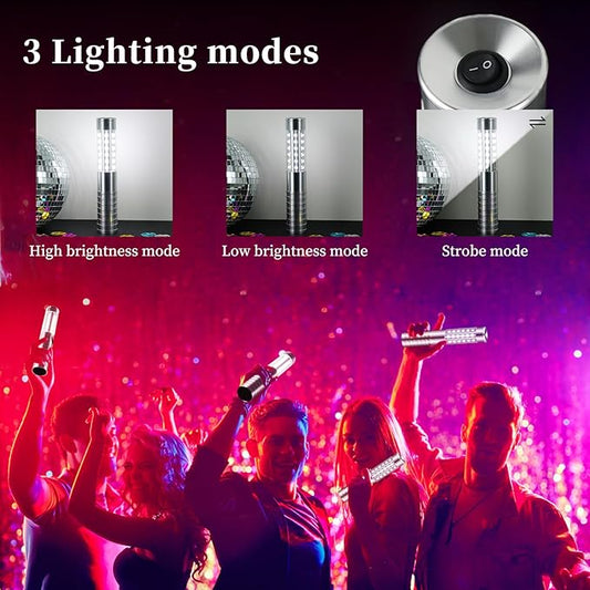 6 Pieces LED Strobe Baton Light Rechargeable Bottle Service Sparklers Stick Reusable Champagne Bottle Handheld LED for Club Stage Nightclub Party Concert Event Bar Outdoor - Silver