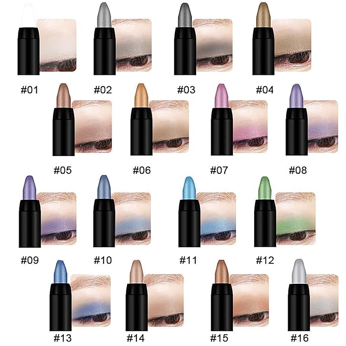 Eyeshadow Shimmer Stick, 16 Color Highlighter Eyeshadows Pencil Waterproof Glitter Eye Shadow Eyeliner Pen, Waterproof Eyeshadows Shimmer Stick Long Lasting Brightener Eyeshadow (06 Desert)
