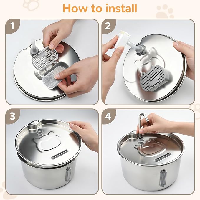 Cat Water Fountain Stainless Steel,135oz/4L,with Adjustable Pump & 3 Flow Modes, Ultra-Quiet Automatic Cat Dog Water Dispenser, Large Capacity Water Fountain for Cats,Dogs,Multiple Pets (1)
