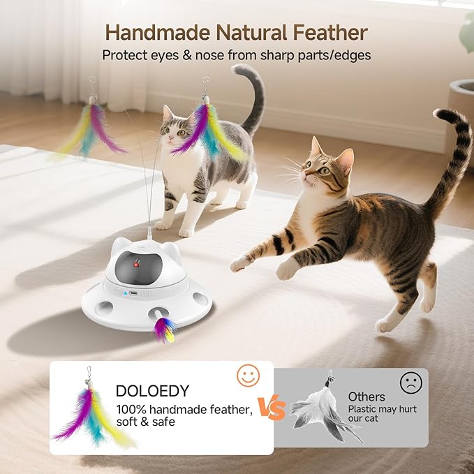 Cat Laser Toy, Automatic 3in1 Interactive Laser Pointer Toy for Indoor Cats, 5 Adjustable Red Lazer Light Pattern, Smart Sensor Auto Cat Feather Wand Kitten Toy, Keep Busy Chase Play, USB Rechargeable