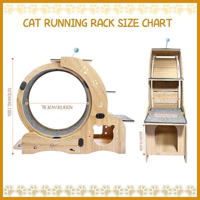 55" cat Wheel,cat Wheels for Indoor Cats,with Cat Bed, Scratching Board, Detachable Mat, Climbing Frame, Nest & Toys,6 in 1 Large Cats Treadmill,for Running/Walking/Training