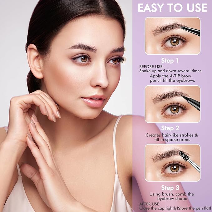 LAVONE Eyebrow Pencil, 2-In-1 Waterproof Eyebrow Pen, with 3 Tip Microblading Eyebrow Pen and Ultra-Precise Brow Pencil, Dual-ended Eyebrow Brush, for Eyebrow Makeup - Dark Brown