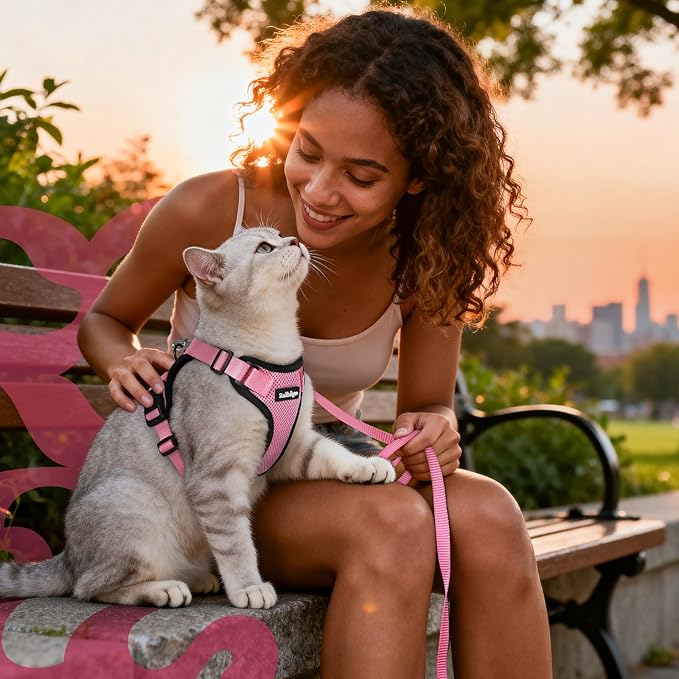 rabbitgoo Cat Harness and Leash for Walking, Escape Proof Soft Adjustable Vest Harnesses for Cats, Easy Control Breathable Reflective Strips Jacket, Pink, XXS