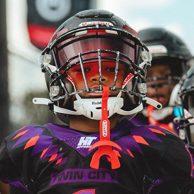 Battle Sports Speed Football Mouthguard with Strap - Oxygen Football Mouthguard Superior Airflow & Better Performance, Maximum Breathability (Purple)