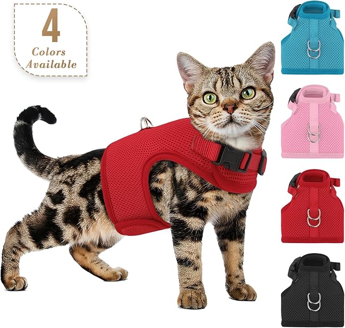 Athena Collection Adjustable Cat Harness with Velcro, Portable Small Sized Cat Vest Harness Breathable Comfy Escape Proof Cat Kitten Harness Pet Supplies for Outdoor Walking, Training, Red