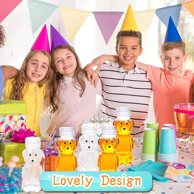 42 Pcs 8 oz Plastic Honey Bear Bottle Clear Honey Squeeze Bottles Empty Dispenser Container with Flip Lid for Storing Dispensing Holiday Wedding Gifts, 2 Colors (Color Set 2)
