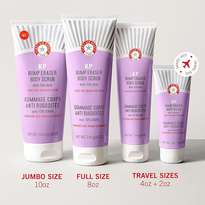 First Aid Beauty KP Bump Eraser Body Scrub with 10% AHA, Keratosis Pilaris Skin Exfoliator with Glycolic and Lactic acids, Helps Reduce Chicken Bumps, Safe for Sensitive Skin, 8 oz