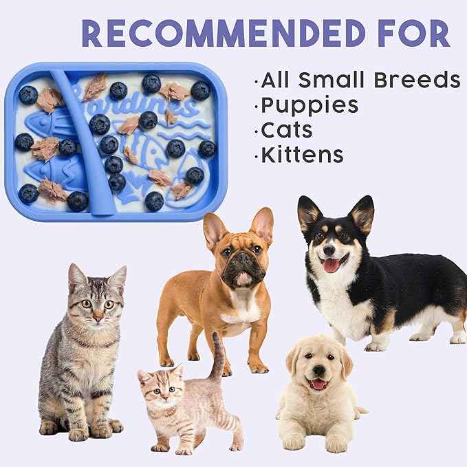 Awoo Sardina - Silicone Dog & Cat Lick Mat + Slow Feeder with Suction Cups - Non-Slip, Dishwasher Safe Pet Dish - Extends Mealtime for Fast Eaters & Reduces Anxiety - for Wet & Dry Food (Cobalt)