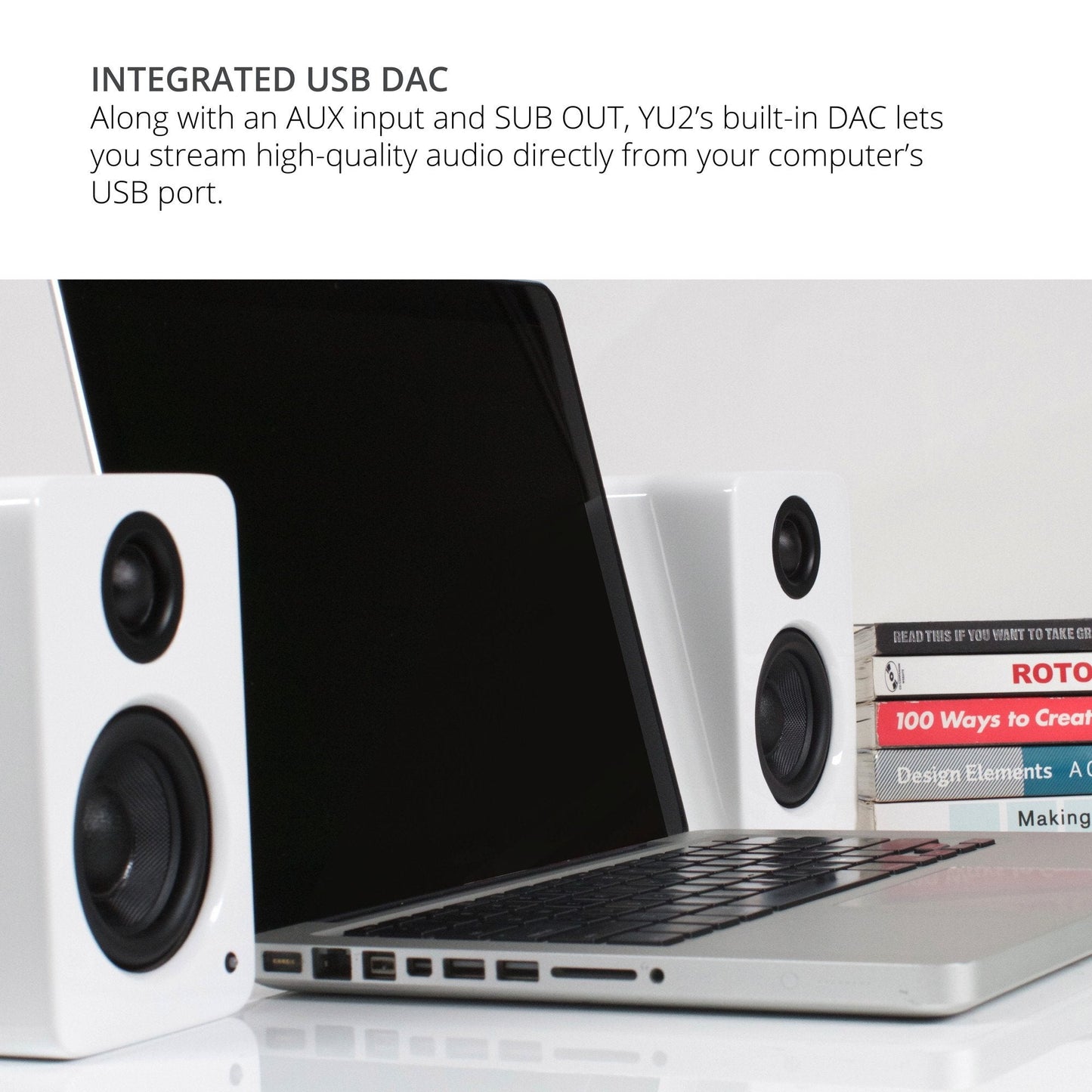 Kanto Yu2 Pc Gaming Desktop Speakers | 3 Composite Drivers | 3/4 Silk Dome Tweeter | Class D Amplifier | Pair | Matte White With