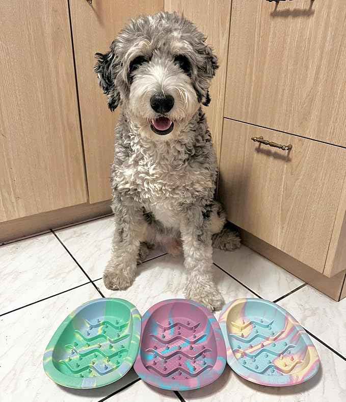 CHEWFFON Easter Dog & Cat Lick Mat Bowls, BPA-Free Silicone Slow Feeder Bowl with Suction Cups, Non Slip Pet Food Bowl Reduces Boredom and Anxiety, Dishwasher Safe, Blueberry