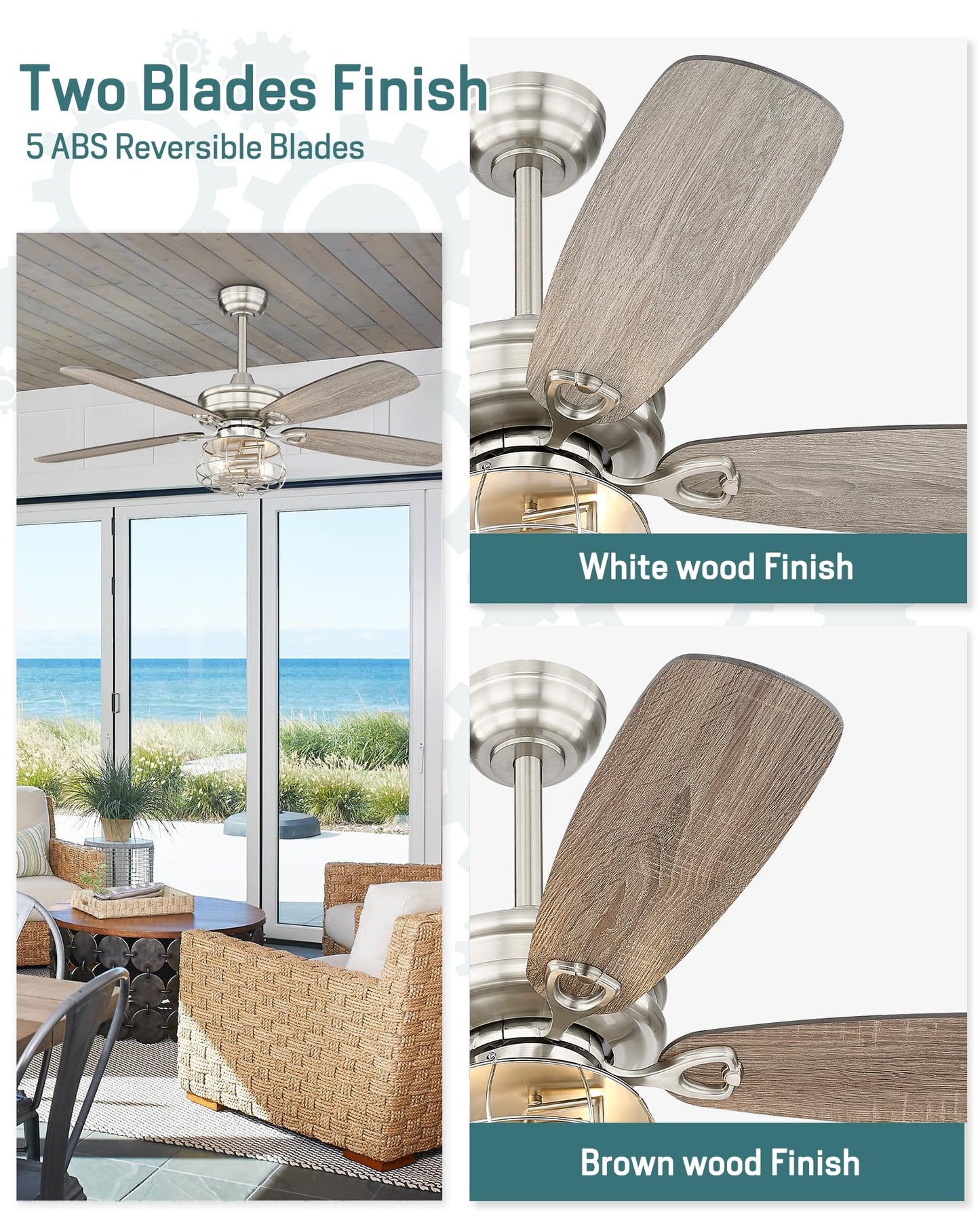 Melkelen Farmhouse Ceiling Fan, 52 Inch Ceiling Fan With Light And Remote Control, Rustic Dual Wood Finish Blades, Industrial Ca
