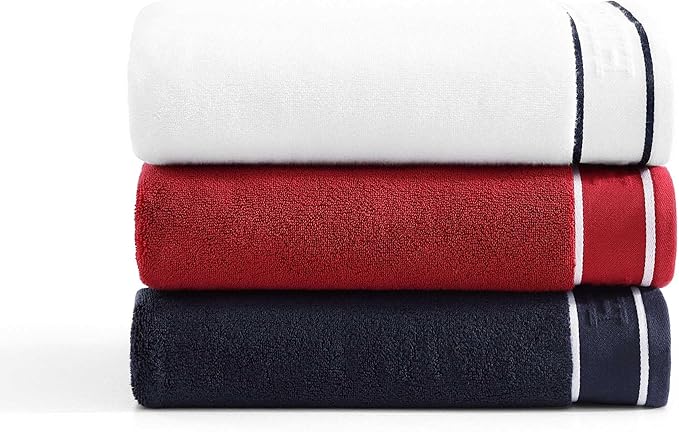 Tommy Hilfiger - Bath Towels, 100% Soft & Absorbent Plush Cotton with Zero Twist Constructions, Quick Dry and Medium Weight Bathroom Towels (Legacy White, 6 Piece)