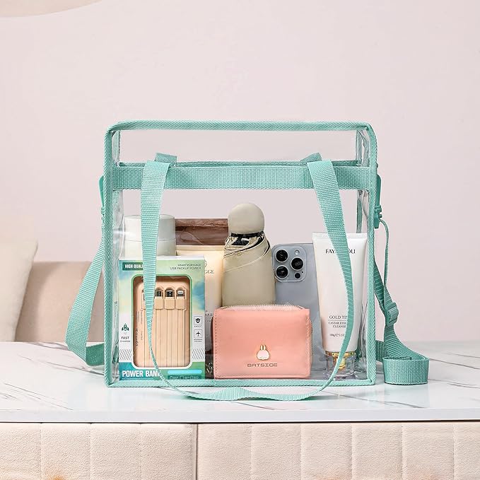 BAGAIL Clear Bags 12x6x12 Stadium Approved Clear Tote Bag with Zipper Closure Crossbody Shoulder Bag with Adjustable Strap