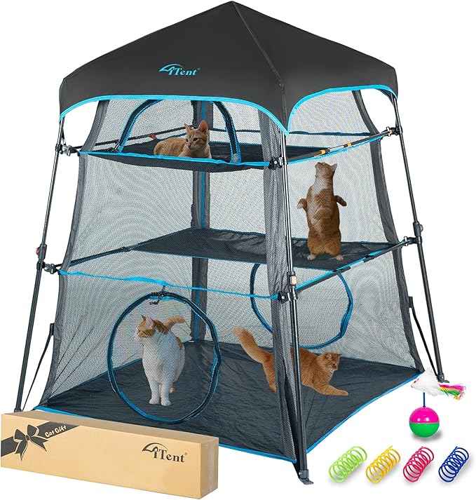 Cat Enclosure Kitten and Cat Tower Tent for Indoor and Outdoor,3 Tier Cat Cage Inside, X-Large Outdoor Catio,Portable and Foldable,Two Doors Design can Assemble More Shapes (Patented)