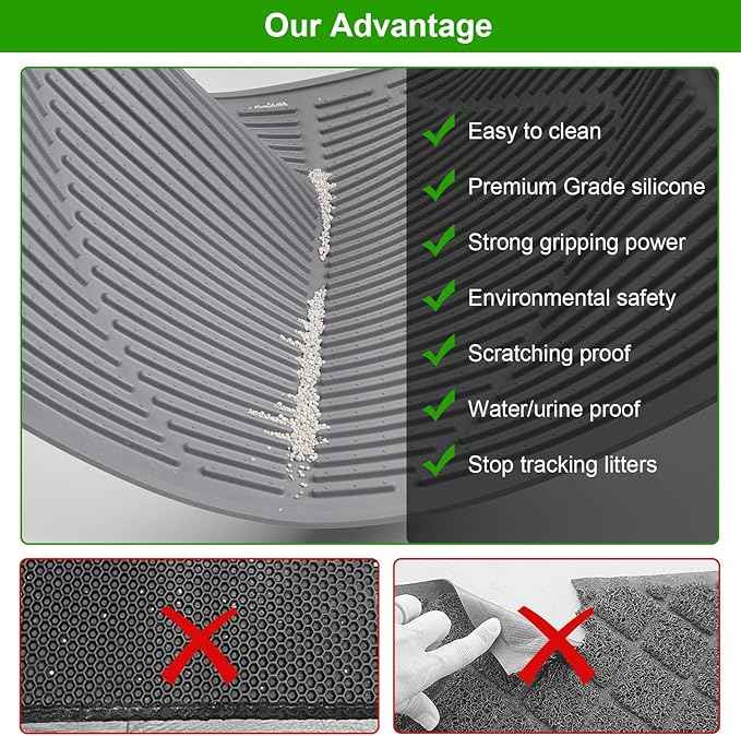 Gosmol Waterproof Cat Litter Mat XXL, 38" x 25" Litter Trapping Mat,Kitty Litter Box Mats Extra Large Easy Clean, Litter Trapping Catcher Mat, Cat Supplies & Accessories for Indoor Cats -Grey