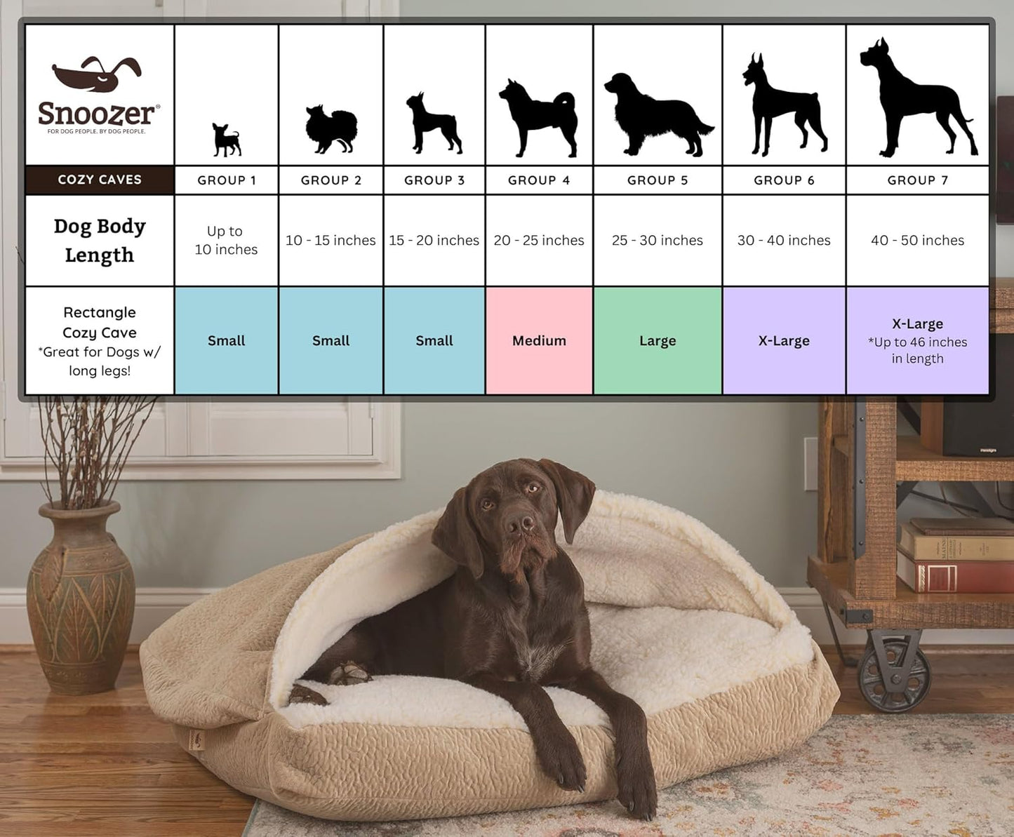 Snoozer Rectangle Cozy Cave Dog Bed - Indoor Dog Bed with Cover Cave, Covered Calming Burrow for Large Sized Pets with Blanket Attached, Enclosed, Washable - XL, Heather Gray