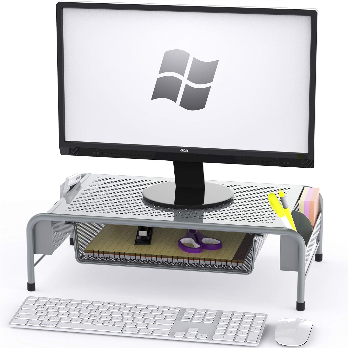 Simple Houseware Metal Desk Monitor Stand Riser with Organizer Drawer, Black