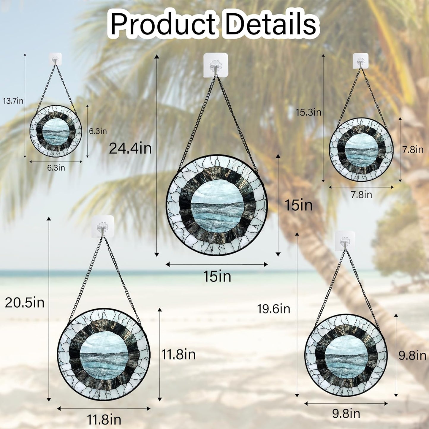Stained Glass Window Hanging - Abstract Sea Surface Suncatcher for Doors Garden Patio Round Sun Catchers Decor Christmas Mother's Day Birthday Gifts for Women Men Mom Nana Friend 11.8 in