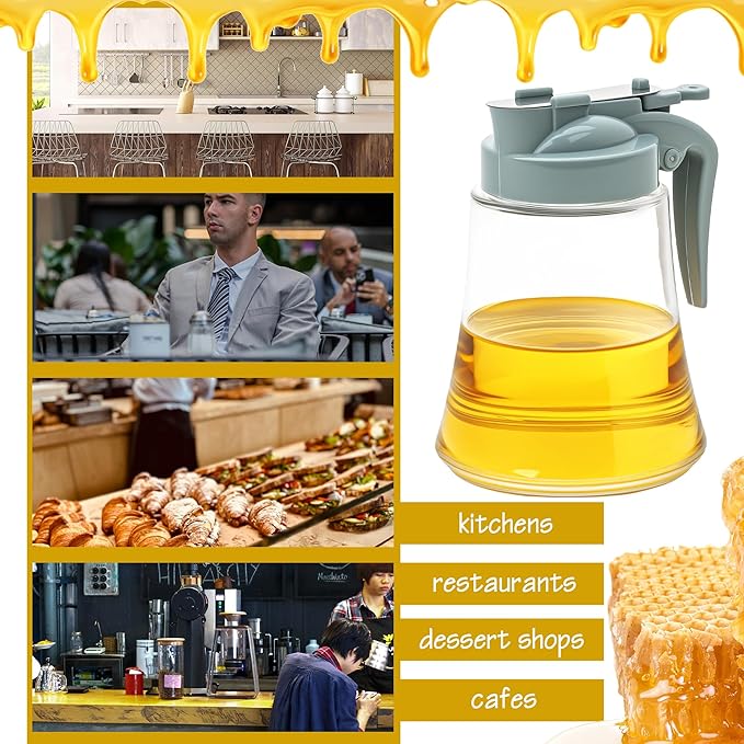 12 Oz Syrup Dispenser – No-Drip Pourers for Maple Syrup, Oil Dispenser Bottle with Non-Slip Handle, Honey Jar & Sirop Container, Reusable Syrup Bottle for Kitchen (Blue)