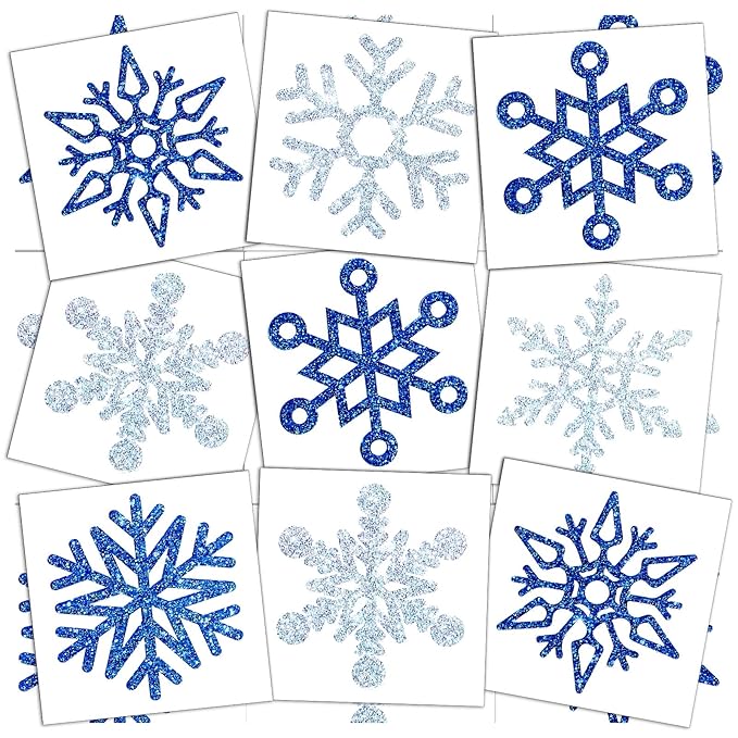 Kathfly 180 Pcs Snowflake Temporary Tattoos Winter Christmas Glitter Sticker Party Decorations Supplies Favors Gifts Cute Apparel Accessories for Body Face Women Party Supplies(Snowflake)