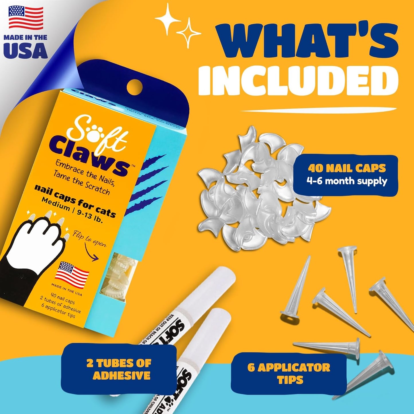 Soft Claws Cat Nail Caps for Medium Cats – (40 Caps, Red & Gold) - Made in USA - Veterinarian-Developed | Protects Furniture & Skin - Easy to Apply, Long-Lasting Anti-Scratch Soft Cat Claw Covers