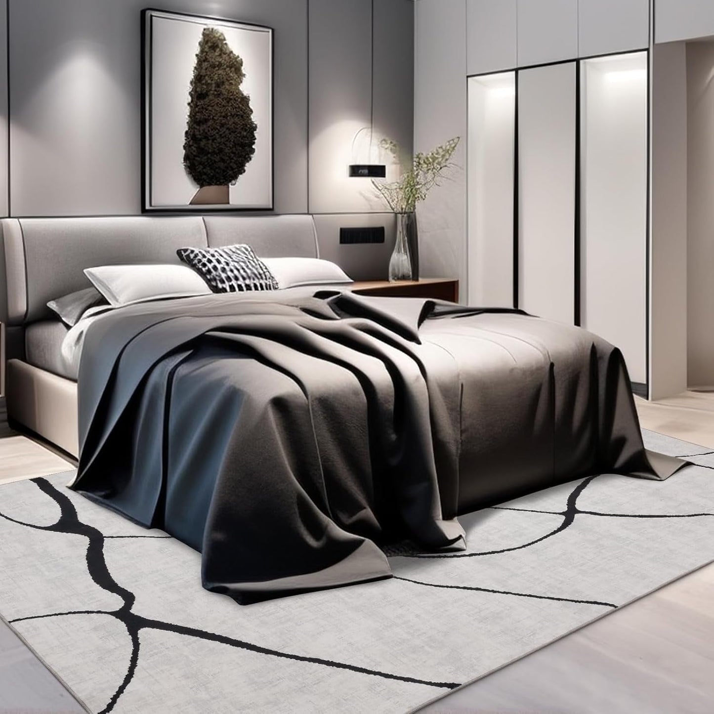 Modern Washable 8'X10' Area Rug for Living Room Bedroom - Large Abstract Black and White Rug Non-Slip Ultra-Thin Home Decor,Warping,8X10Ft