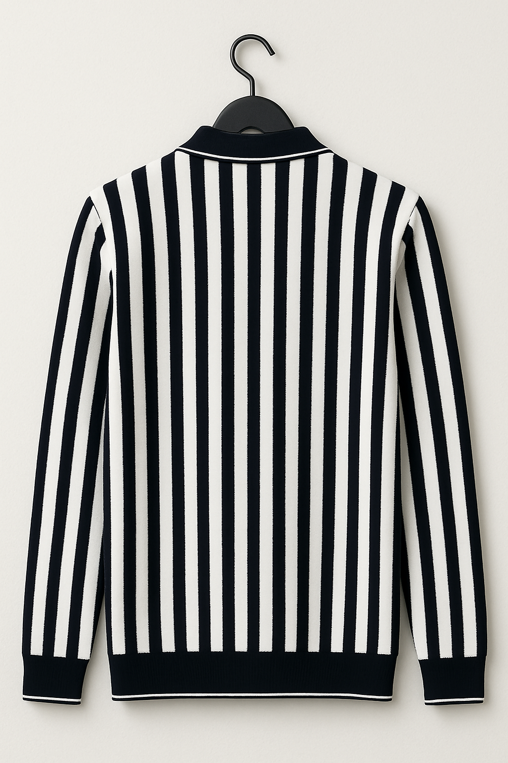 Premium Import Quality Striped Knitted Polo Sweater – Black & White | Winter Fashion Casual Wear