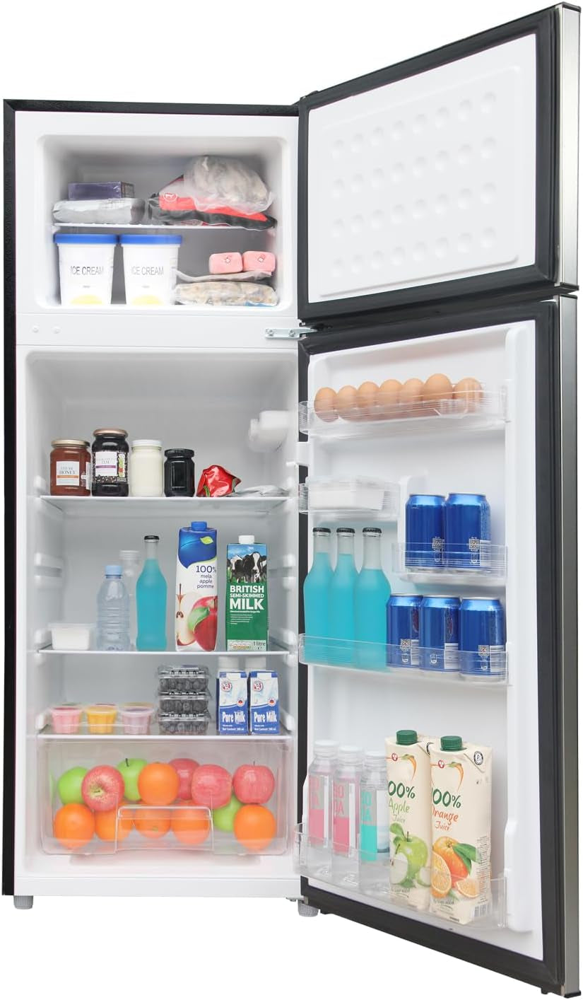 2 Door Apartment Size Refrigerator with Freezer, 7.5 Cu Ft, Adjustable Spill-Proof Shelves, Door & Crisper Bins, Platinum Silver, Garage Ready