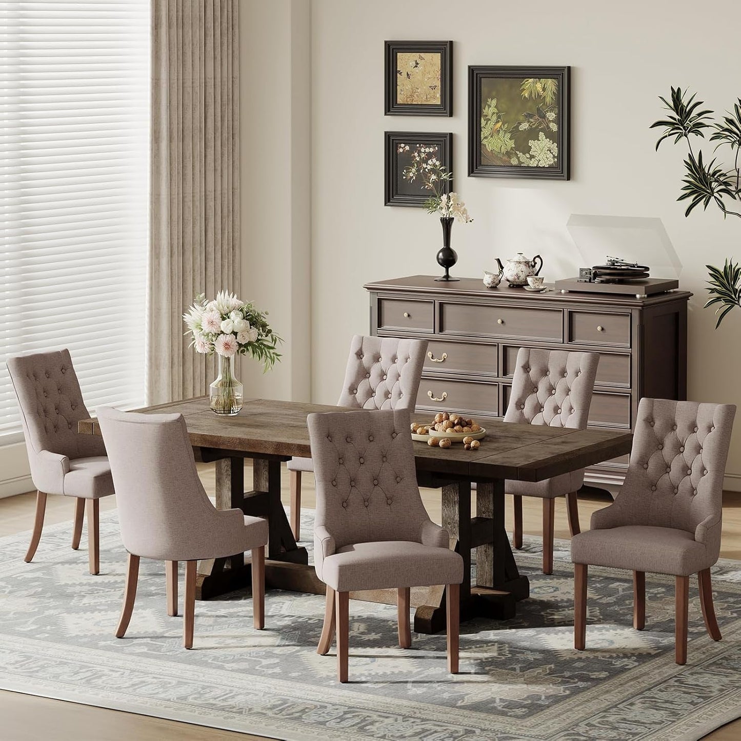 Wingback Upholstered Side Dining Room Chairs Set of 2, Fabric Dining Chairs with Tufted Button, Living Room Chairs for Home Kitchen, Taupe