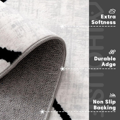 Modern Washable 8'X10' Area Rug for Living Room Bedroom - Large Abstract Black and White Rug Non-Slip Ultra-Thin Home Decor,Warping,8X10Ft