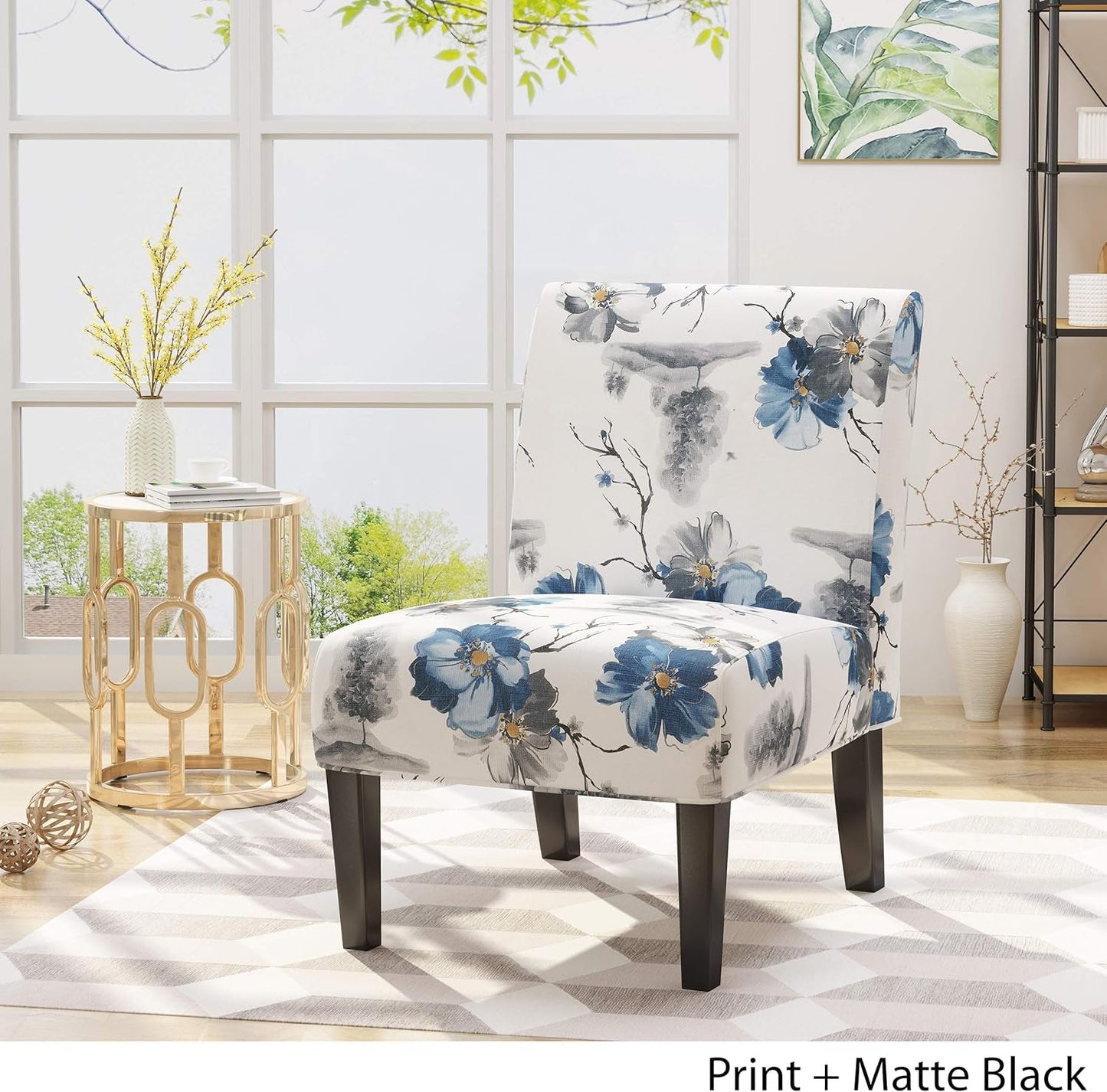Kendal Traditional Fabric Accent Chair, Print, Matte Black, 22.5D X 29.5W X 32H In