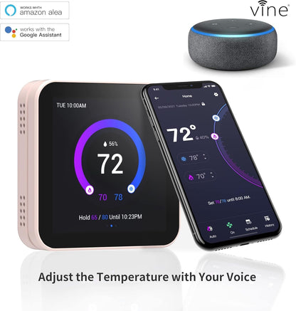 Smart Thermostat for Home TJ-560, Wifi Programmable Thermostat, Compatible with Alexa and Google Assistant, Energy Saving, 4 Inches Touch Screen, C-Wire Required, DIY Installation, Pink