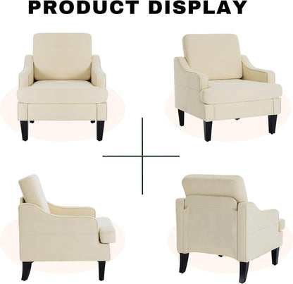 Accent Chair for Living Room,Mid-Century Arm Chair Fabric Living Room Chairs,Upholstered Reading Chair for Bedroom,Single Sofa Chair with Wood Legs for Apartment (Beige)