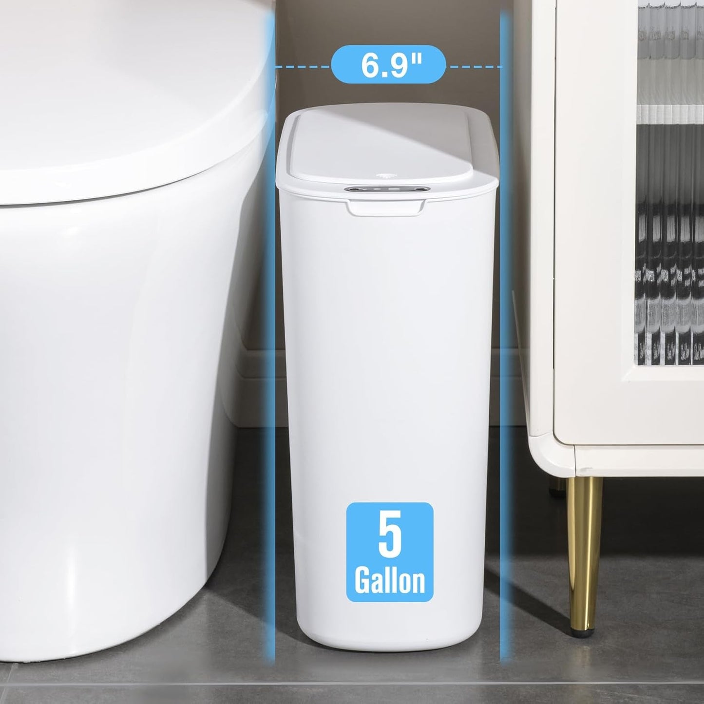 Motion Sensor Trash Can, 5 Gallon Automatic Bathroom Garbage Can with Lid, Touchless Smart Plastic Slim Wastebasket for Bathroom, Office, Rv, Bedroom, Living Room, White