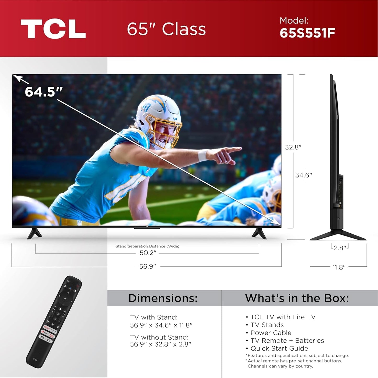 65-Inch Class S5 UHD 4K LED Smart TV with Fire TV (65S551F, 2024 Model), Dolby Vision, HDR PRO+, Dolby Atmos, Alexa Built-In with Voice Remote, Apple Airplay 2 Compatibility, Streaming Television