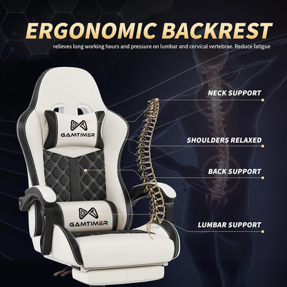 Office Chair, 400 Lbs Adult Chair, High Back Computer Chair with Footrest and Linked Armrests, Office Video Game Chair with Lumbar Support (White)