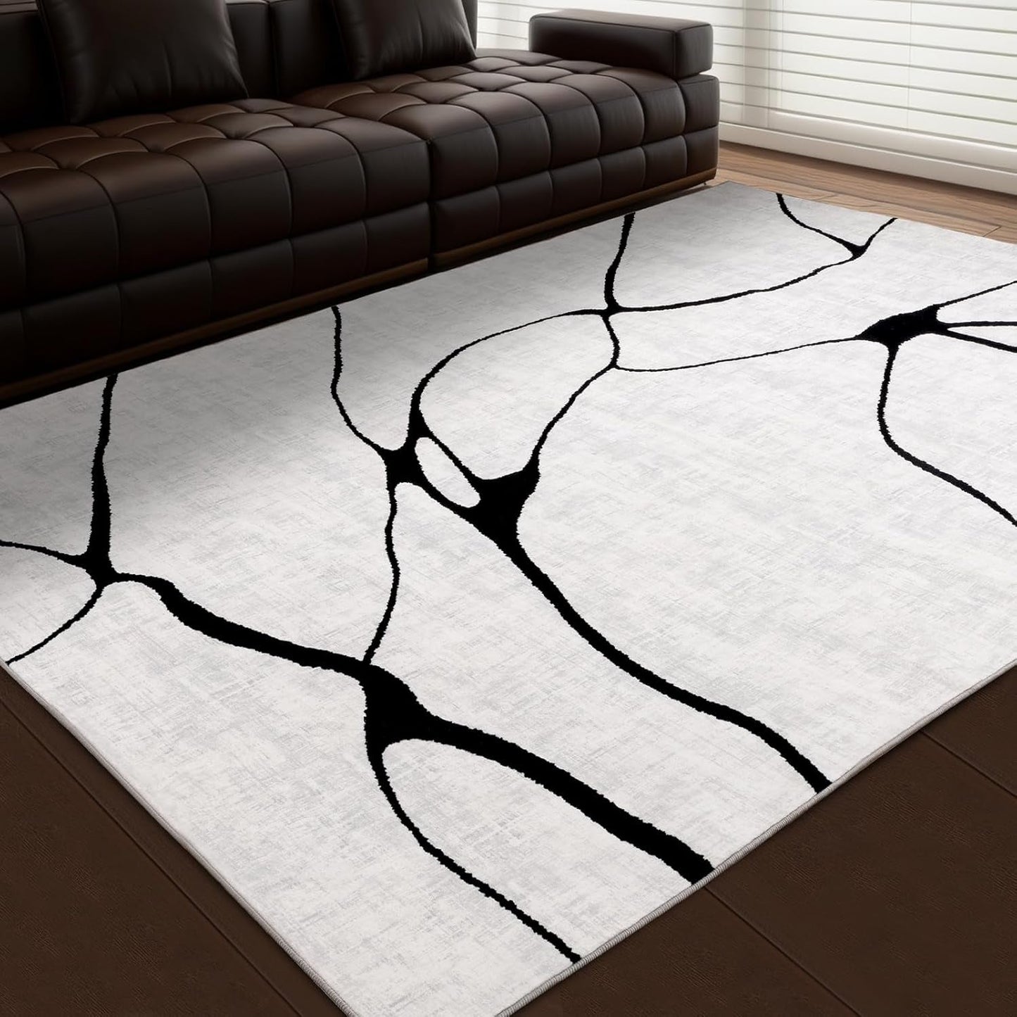 Modern Washable 8'X10' Area Rug for Living Room Bedroom - Large Abstract Black and White Rug Non-Slip Ultra-Thin Home Decor,Warping,8X10Ft
